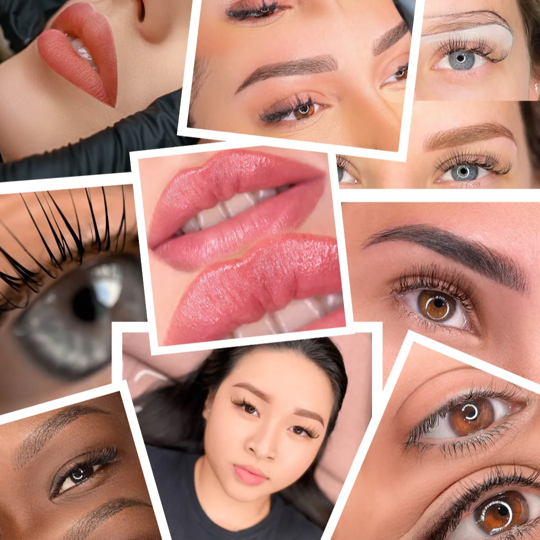 Brow, lip and eyeliner results montage
